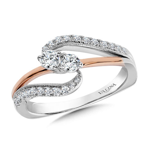 Valina Two-Stone Diamond Engagement Ring Mounting 14K White/Rose Gold (.37 ctw)
