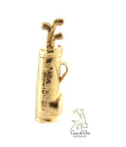 Gold Golf Bag with Clubs Charm 14K