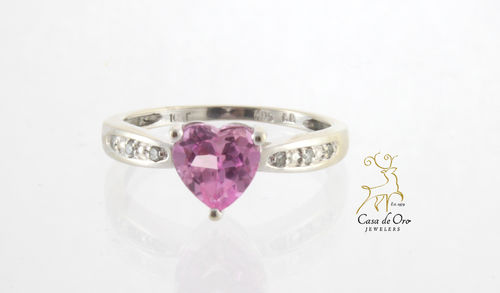 Pink (CZ) & Diamond Heart Ring 10KW