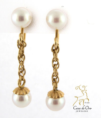 Pearl Dangle Earrings 14K Yellow