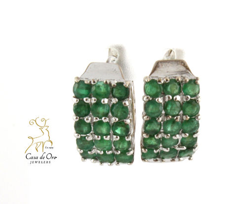 Emerald Hoop Earrings Sterling Silver