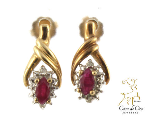 Ruby & Diamond Earrings 10K Yellow