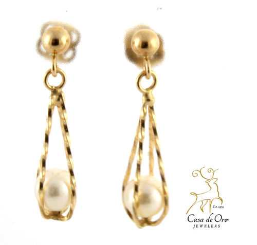 Pearl Dangle Earrings 14K Yellow