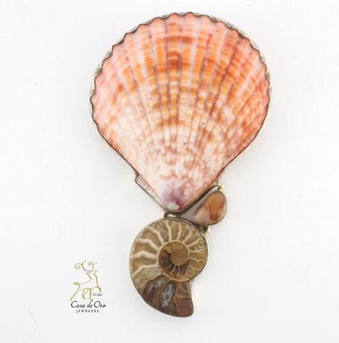 Sterling Shell and Ammonite Pendant