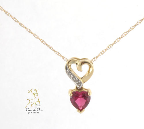 Simulated Ruby Heart Pendant 10KY