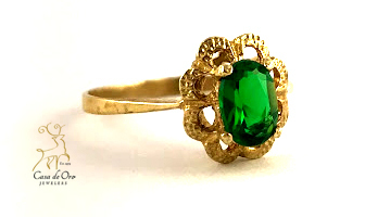 Simulated Emerald Ring 14K Yellow