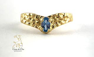 Simulated Blue Stone Ring 10K Yellow