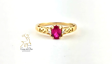 Simulated Ruby Ring 10K Yellow